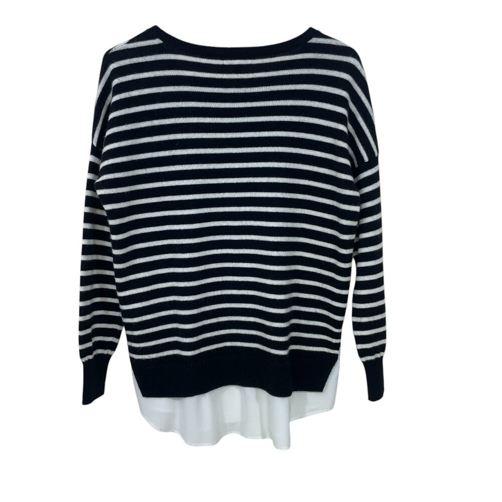 Joie Wool Cashmere Blend Sweater Size S Silk‎ Layered Look Black/White Stripe - Picture 2 of 6